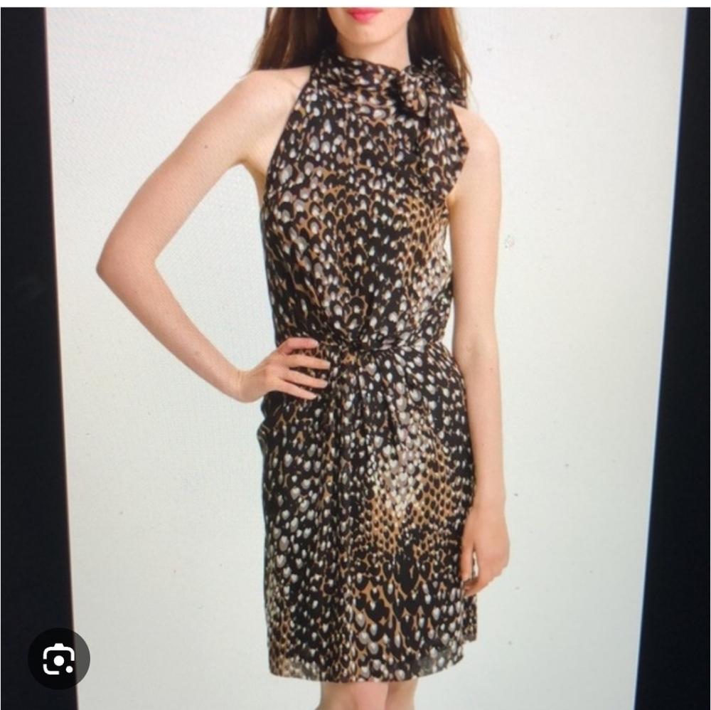 Trina Turk Silk Madame Blanche Animal Print High Halter Neck Size 0 Cocktail
